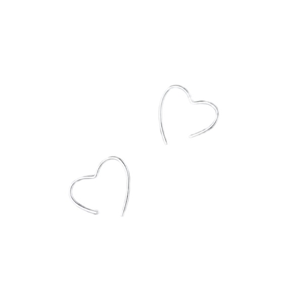 Minimalist Hollow Heart Silver Stud Earrings - Picture 7 of 7